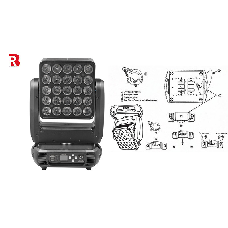 5*5 मैट्रिक्स मूविंग हेड 25pcs 12W CREE RGBW 4-इन-1 वाश बीम स्टेज लाइट फॉर डीजे
